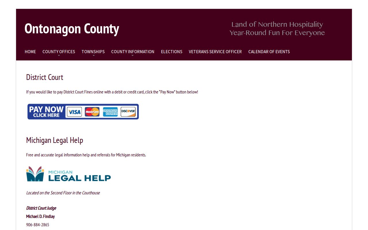 Ontonagon County District Court page for recent arrest disposition follow-up