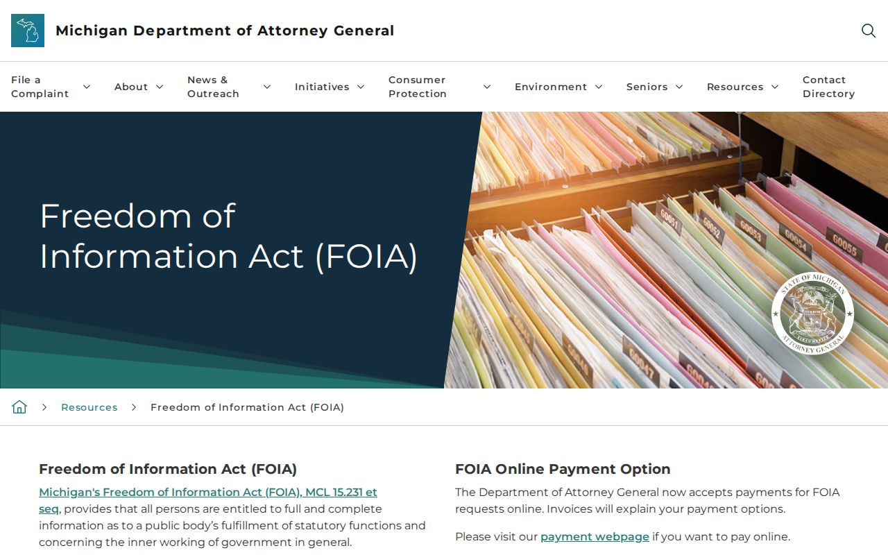 Michigan Attorney General FOIA information for Ontonagon County arrest record requests